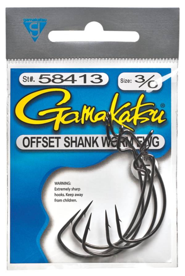 Gamakatsu 58413 Worm Hook Offset Shank EWG Size 3/0 NS Black per 5 for sale online 