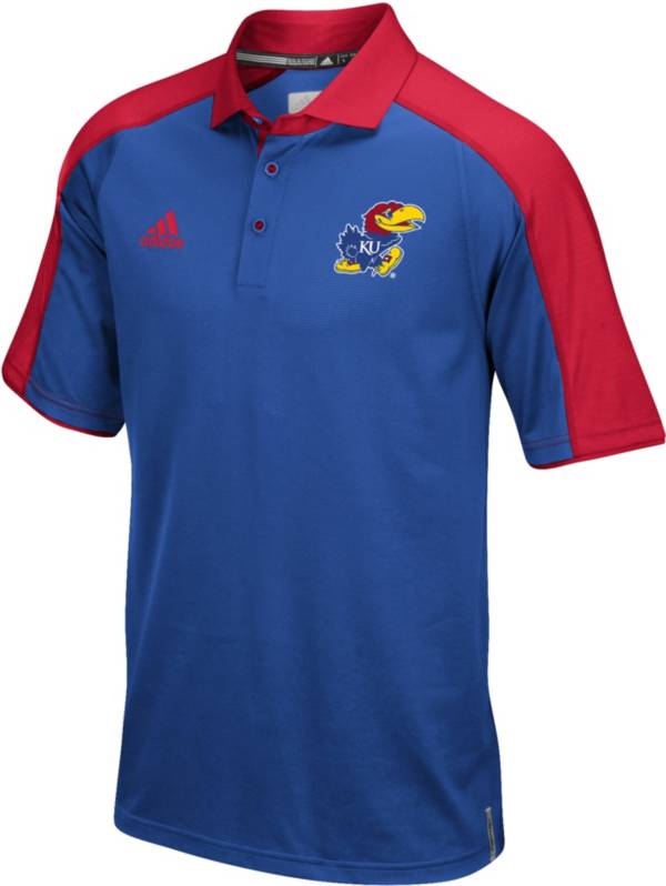 adidas Men's Kansas Jayhawks Blue/Red Sideline Performance Polo