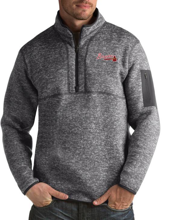 Antigua Men's Atlanta Braves Fortune Grey Half-Zip Pullover