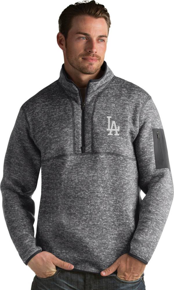 Antigua Men's Los Angeles Dodgers Grey Fortune Half-Zip Pullover