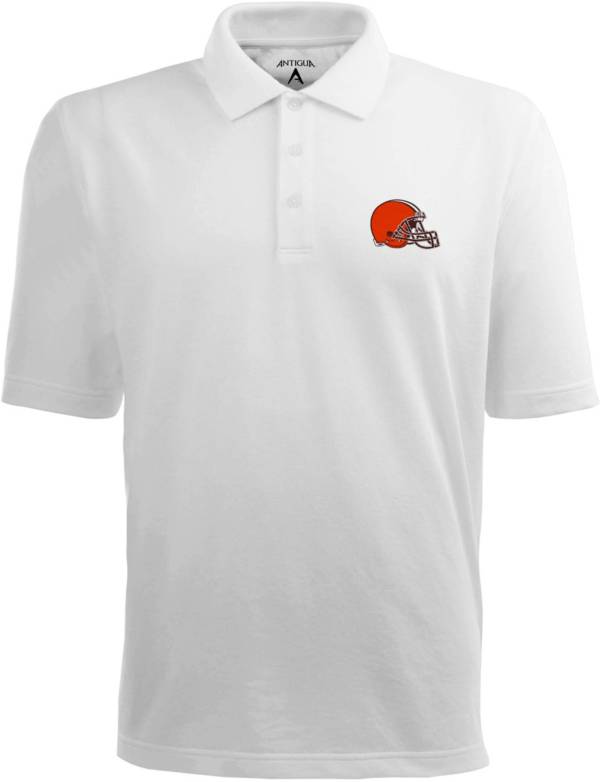 Antigua Men's Cleveland Browns Pique Xtra-Lite White Polo