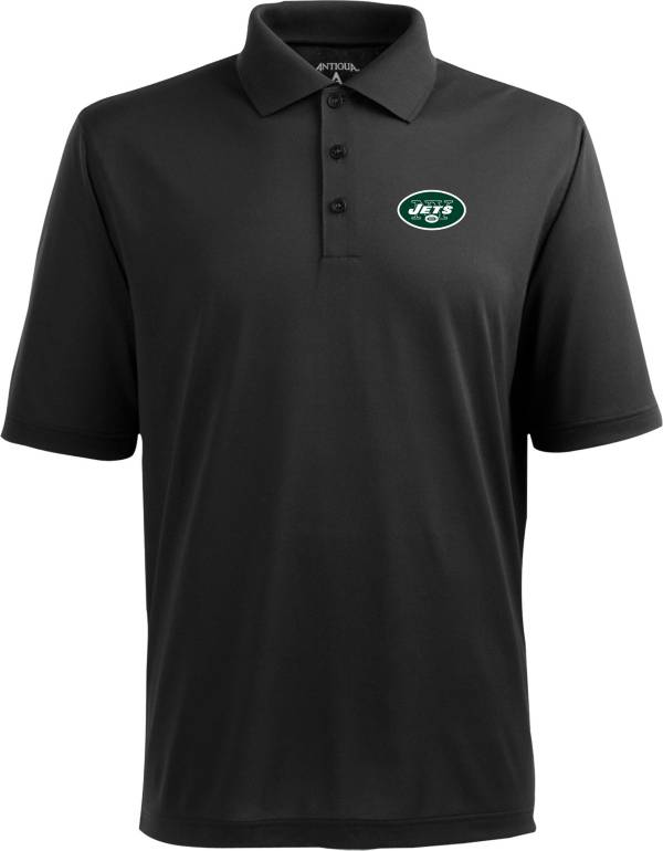 Antigua Men's New York Jets Pique Xtra-Lite Black Polo