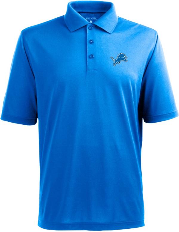 Antigua Men's Detroit Lions Pique Xtra-Lite Blue Polo