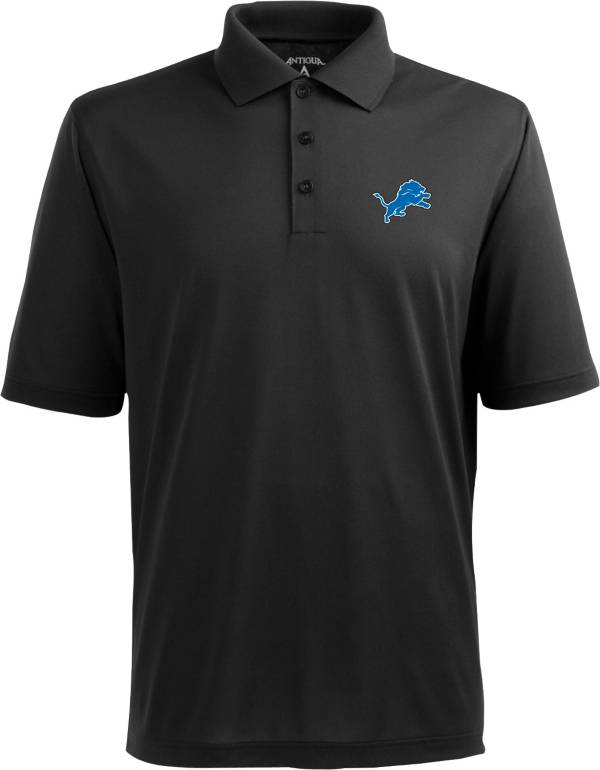 Antigua Men's Detroit Lions Pique Xtra-Lite Black Polo