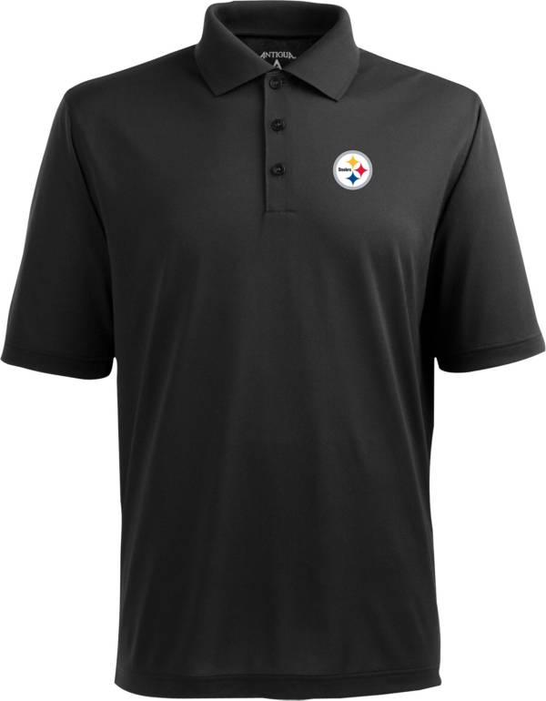 Antigua Men's Pittsburgh Steelers Pique Xtra-Lite Black Polo