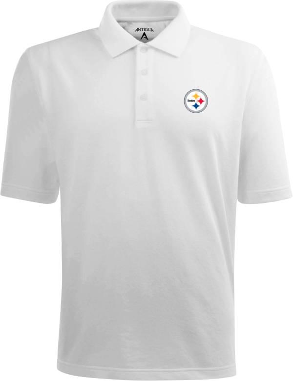 Antigua Men's Pittsburgh Steelers Pique Xtra-Lite White Polo
