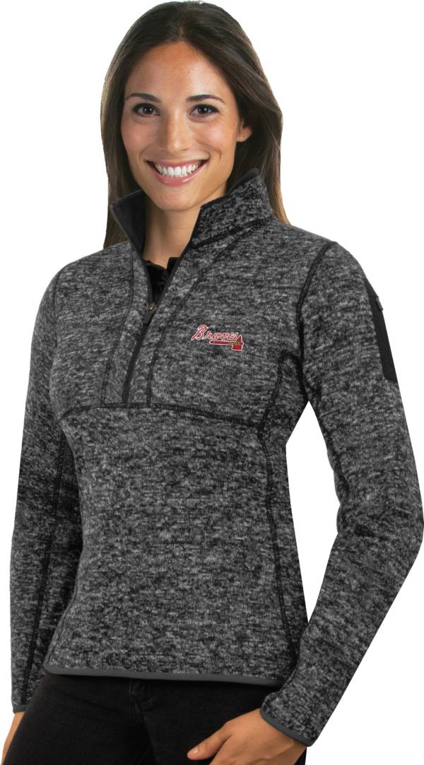 Antigua Women's Atlanta Braves Grey Fortune Half-Zip Pullover