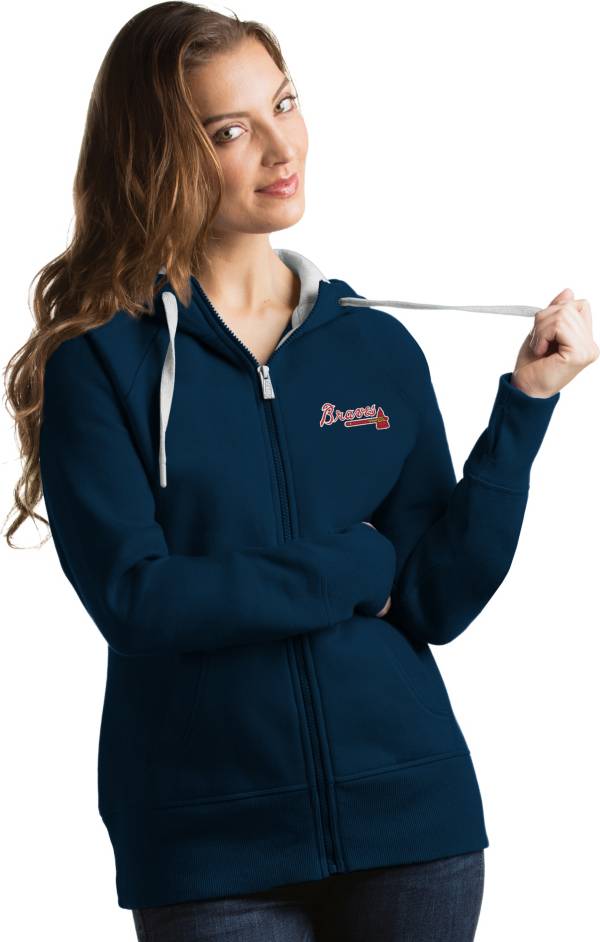 Antigua Women's Atlanta Braves Navy Victory Full-Zip Hoodie