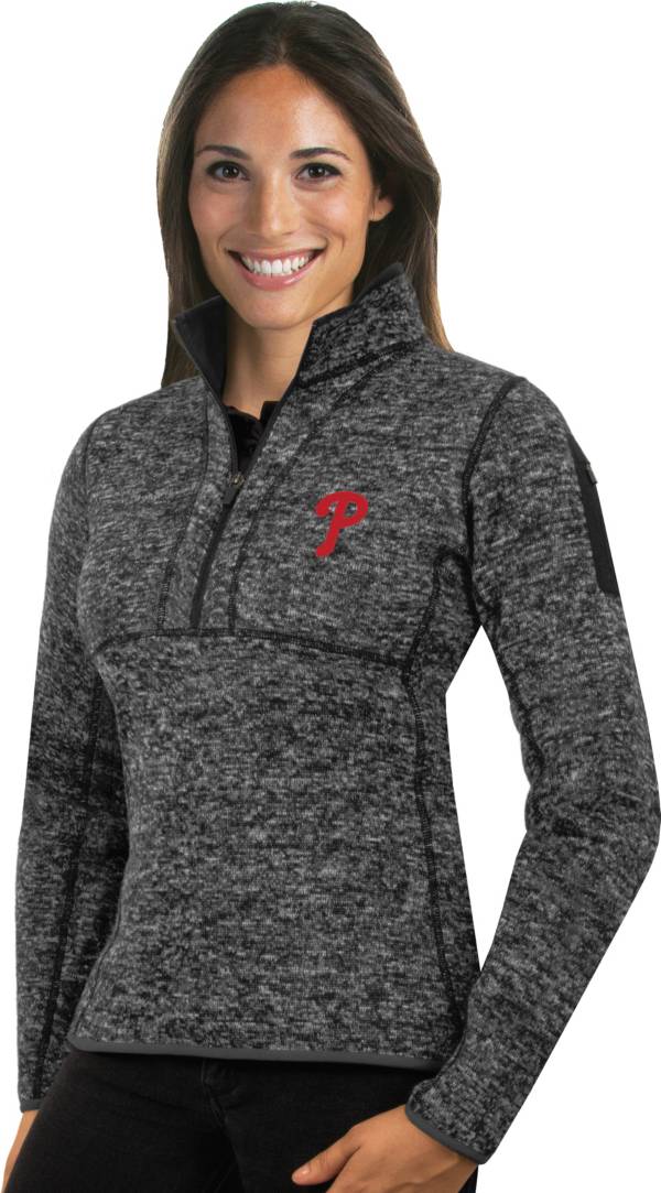 Antigua Women's Philadelphia Phillies Grey Fortune Half-Zip Pullover