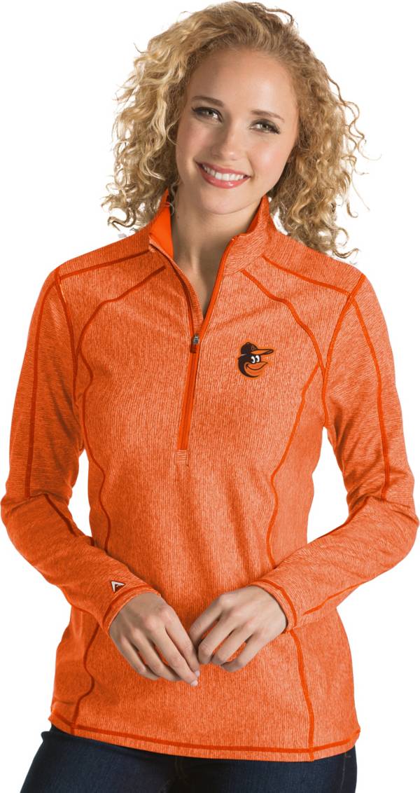 Antigua Women's Baltimore Orioles Orange Tempo Quarter-Zip Pullover