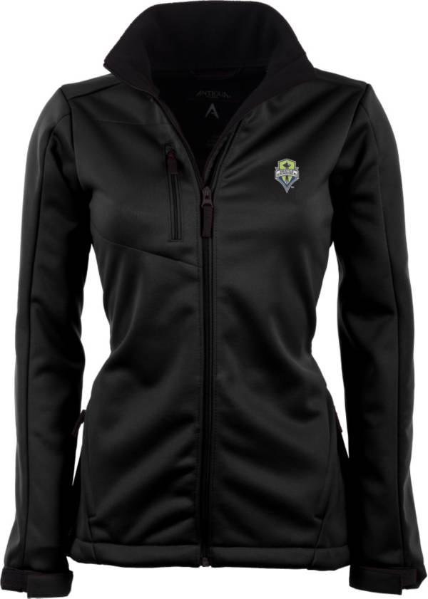 Antigua Women's Seattle Sounders Traverse Black Soft-Shell Full-Zip Jacket