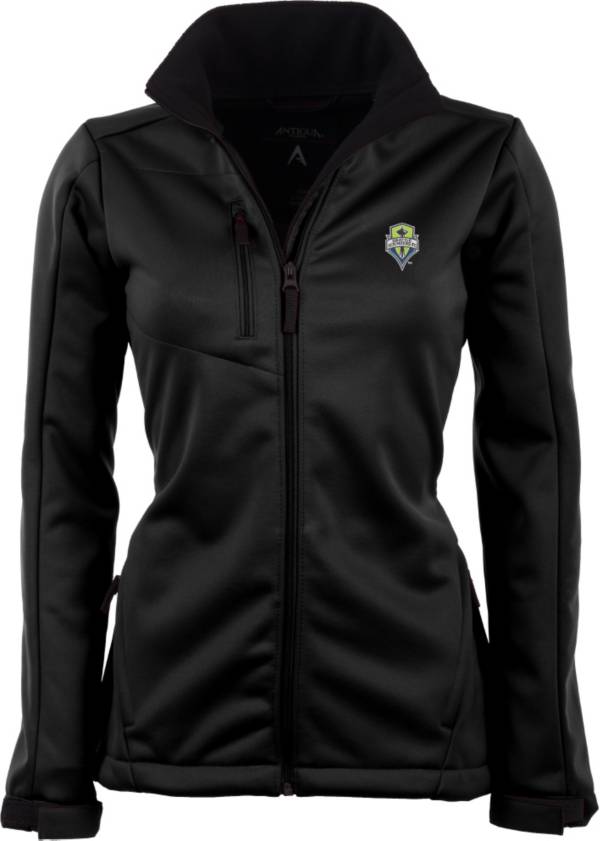 Antigua Women's Seattle Sounders Traverse Black Soft-Shell Full-Zip Jacket product image