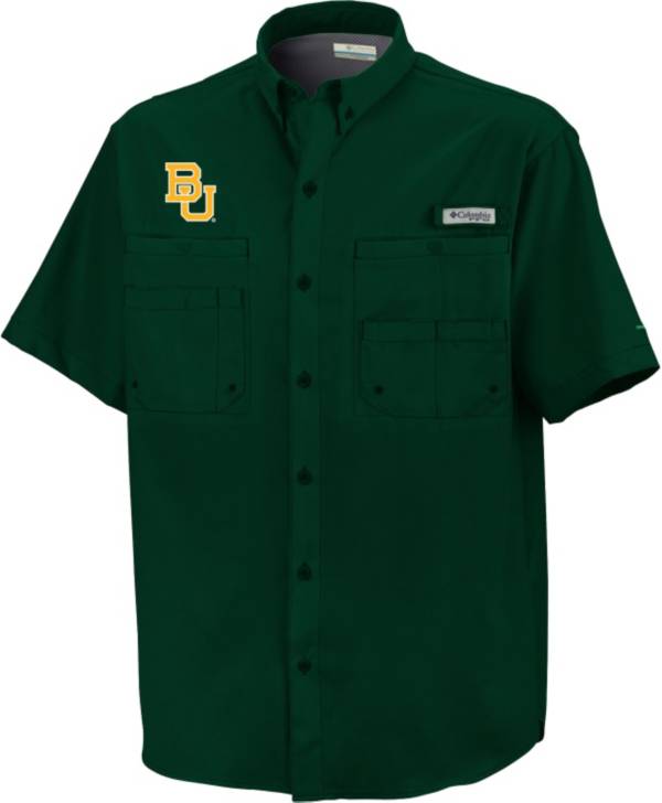 Columbia Men's Baylor Bears Green Button-Down Performance Short Sleeve Shirt