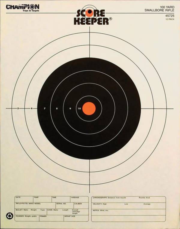 Champion Targets Score Keeper 100-Yard Small Bore Rifle Paper Target- 12 Pack