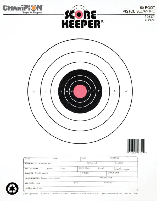 Champion Targets Scorekeeper 50ft Slow Fire Pistol Paper Target- 12 Pack