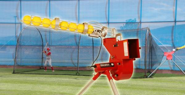 Heater Baseball & Softball Combo Pitching Machine & Xtender 24' Batting Cage