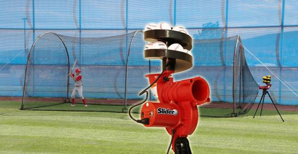 Heater Slider Lite-Ball Pitching Machine & Xtender 24' Batting Cage