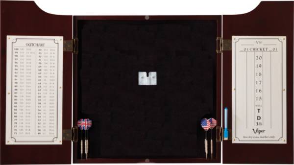 Viper Mahogany Finish Hudson Sisal Bristle Steel Tip Dartboard Game Cabinet 