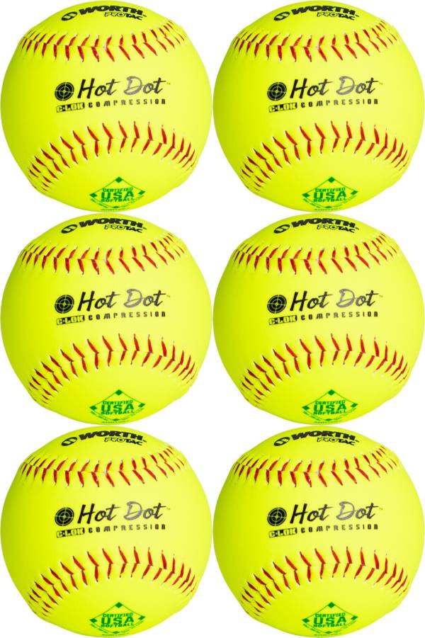 Worth 12" ASA Hot Dot Slowpitch Softballs - 6 Pack