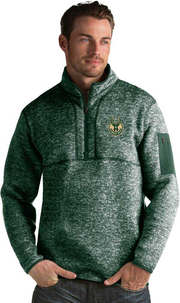 Antigua Men's Milwaukee Bucks Fortune Green Half-Zip Pullover