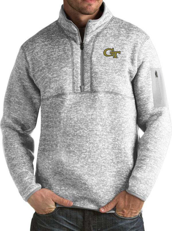 Antigua Men's Georgia Tech Yellow Jackets Grey Fortune Pullover Jacket