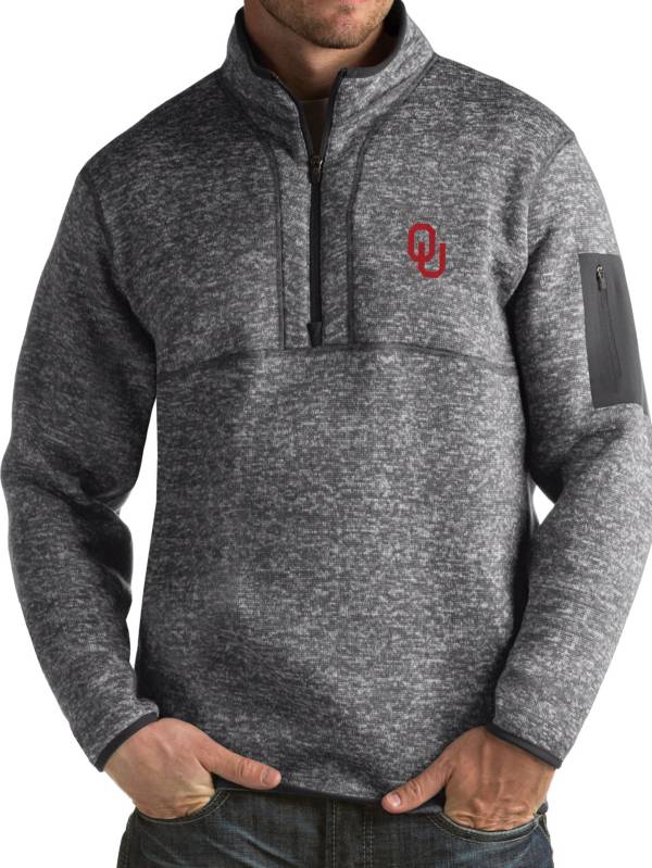 Antigua Men's Oklahoma Sooners Grey Fortune Pullover Jacket