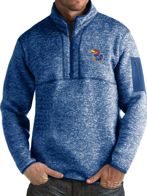 Antigua Men's Kansas Jayhawks Blue Fortune Pullover Jacket