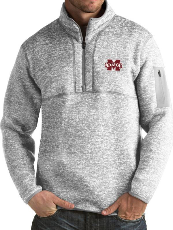 Antigua Men's Mississippi State Bulldogs Grey Fortune Pullover Jacket