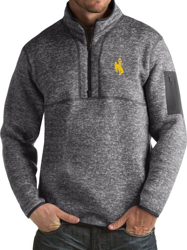 Antigua Men's Wyoming Cowboys Grey Fortune Pullover Jacket