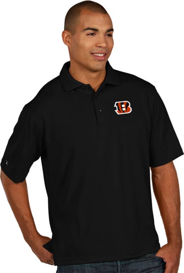 Antigua Men's Cincinnati Bengals Pique Xtra-Lite Black Polo