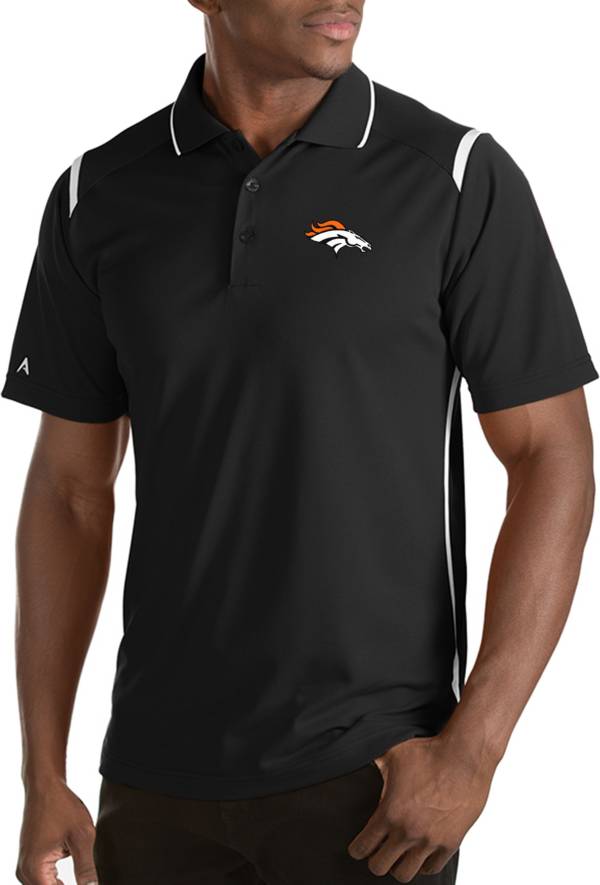 Antigua Men's Denver Broncos Merit Black Xtra-Lite Polo