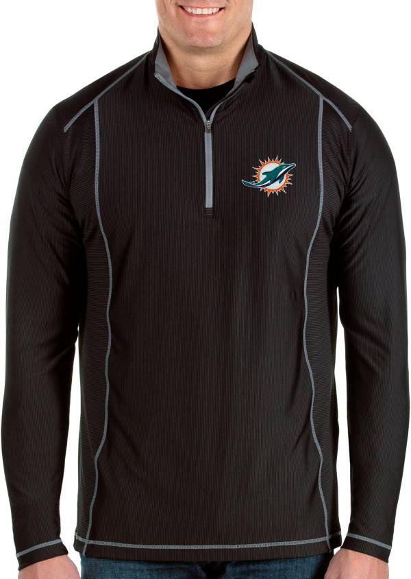 Antigua Men's Miami Dolphins Tempo Black Quarter-Zip Pullover