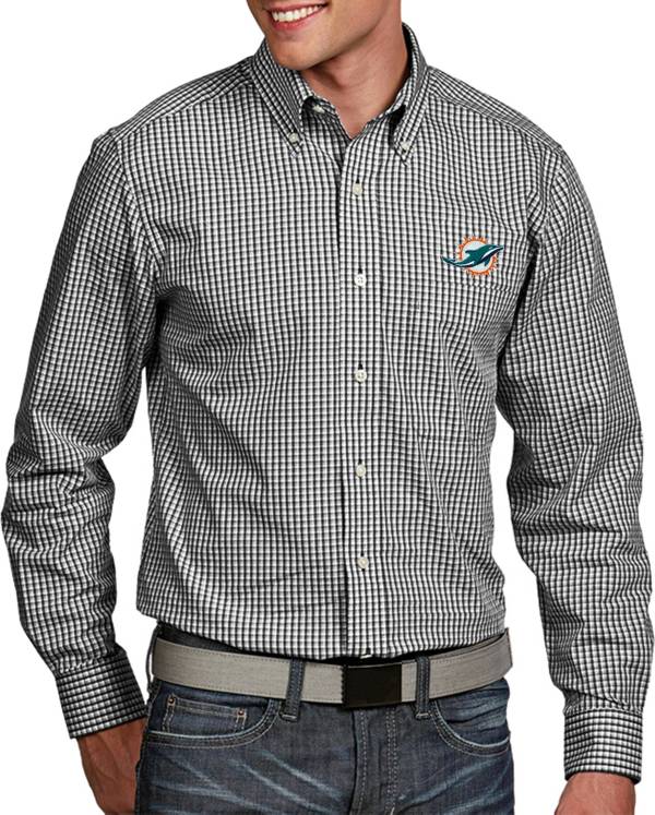 Antigua Men's Miami Dolphins Associate Button Down Dress Shirt