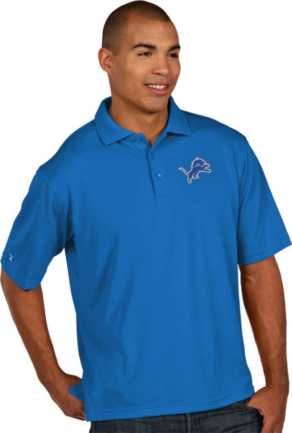 Antigua Men's Detroit Lions Pique Xtra-Lite Blue Polo
