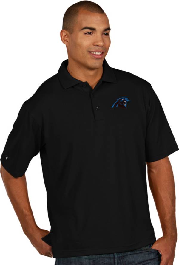 Antigua Men's Carolina Panthers Pique Xtra-Lite Black Polo