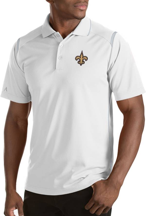 Antigua Men's New Orleans Saints Merit White Xtra-Lite Polo