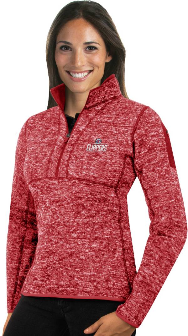 Antigua Women's Los Angeles Clippers Fortune Red Half-Zip Pullover