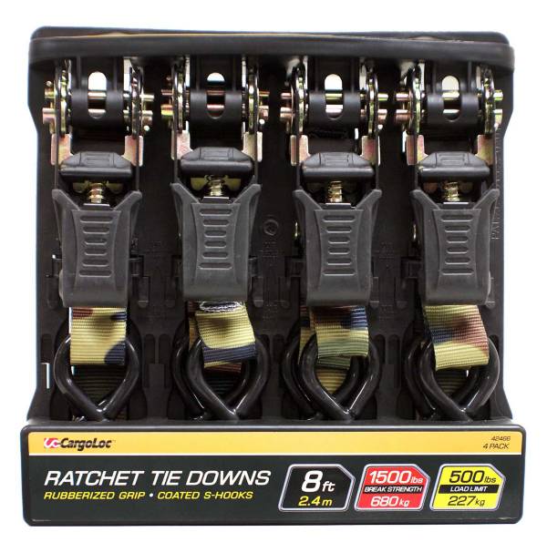 Cargoloc 8' Ratchet Tie Down Straps – 4 Pack