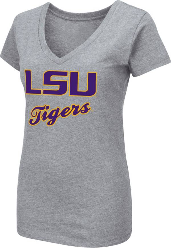 Colosseum Women's LSU Tigers Grey Dual Blend V-Neck T-Shirt