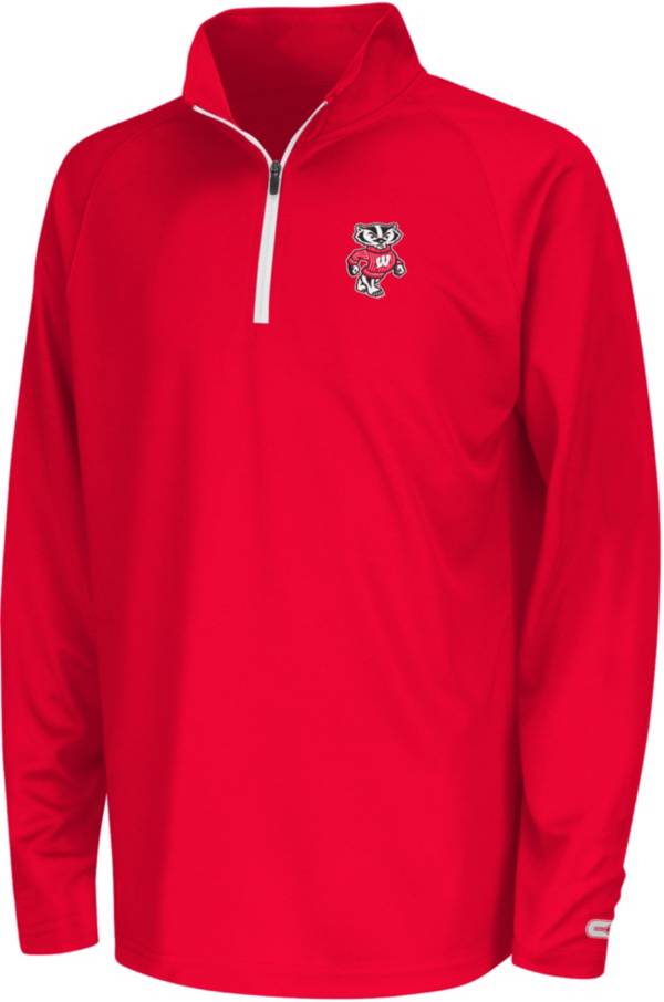 Colosseum Youth Wisconsin Badgers Red Draft Performance Quarter-Zip Pullover Shirt