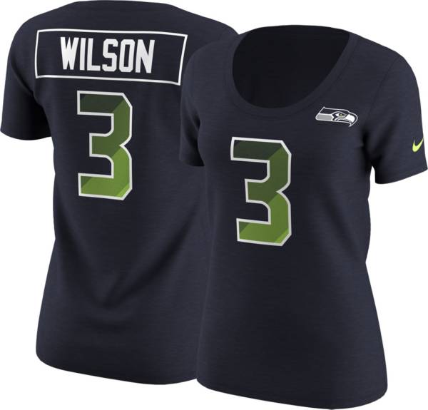 Nike Women's Seattle Seahawks Russell Wilson #3 Prism Player Navy T-Shirt