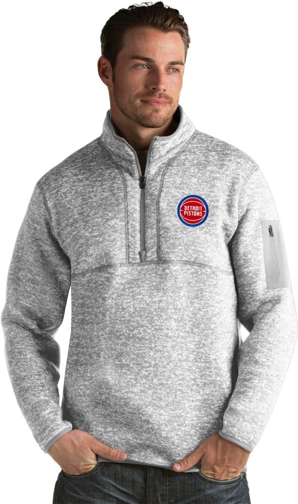 Antigua Men's Detroit Pistons Fortune Grey Half-Zip Pullover