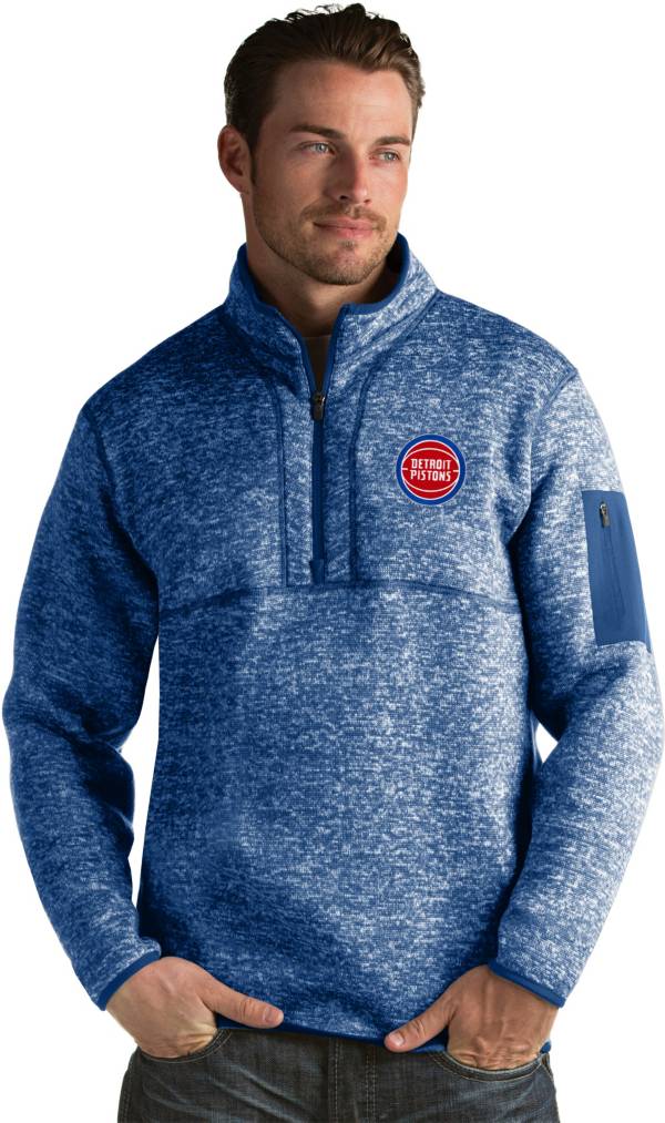 Antigua Men's Detroit Pistons Fortune Royal Half-Zip Pullover