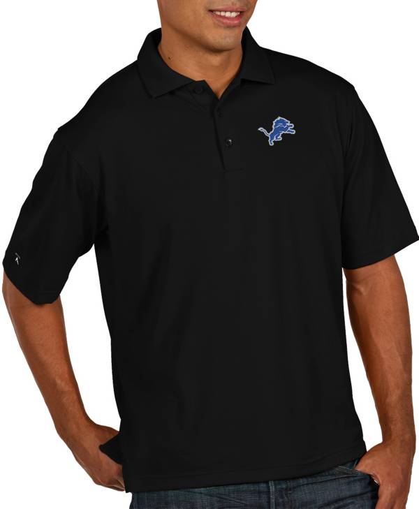 Antigua Men's Detroit Lions Pique Xtra-Lite Performance Black Polo