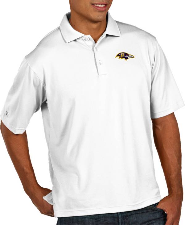 Antigua Men's Baltimore Ravens Pique Xtra-Lite Performance White Polo
