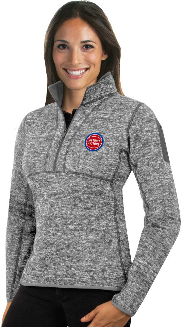 Antigua Women's Detroit Pistons Fortune Grey Half-Zip Pullover