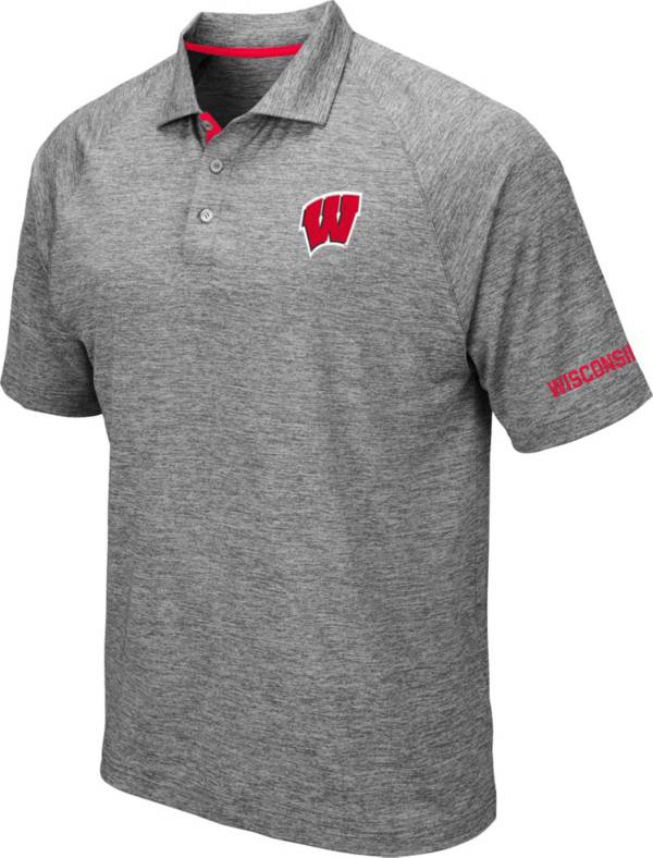 Colosseum Men's Wisconsin Badgers Grey Chip Shot Polo