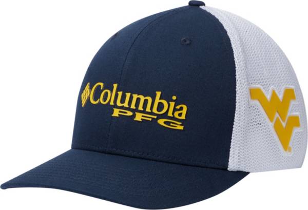 Columbia Men's West Virginia Mountaineers Blue/White PFG Mesh Fitted Hat