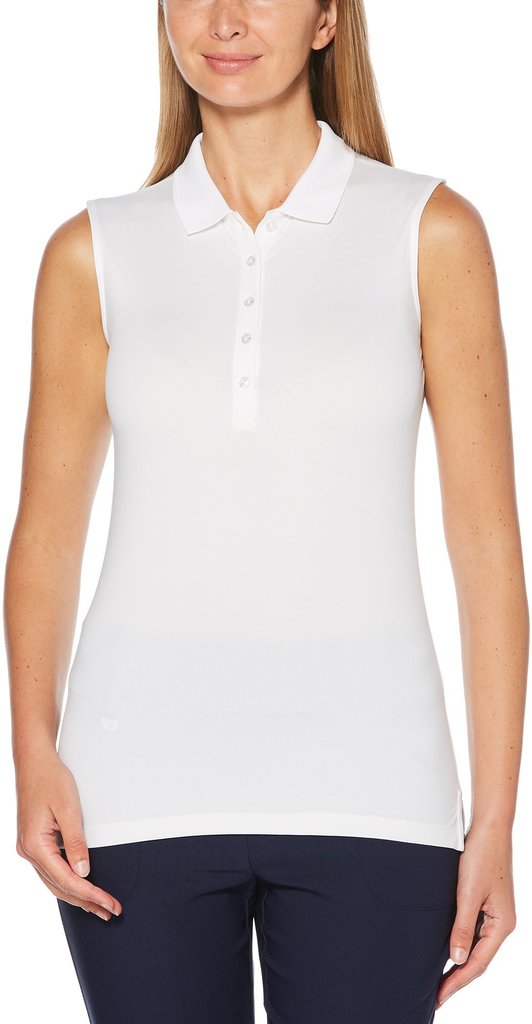 womens sleeveless white golf shirt