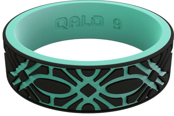 QALO Women's Strata Black and Aqua Flora Silicone Ring